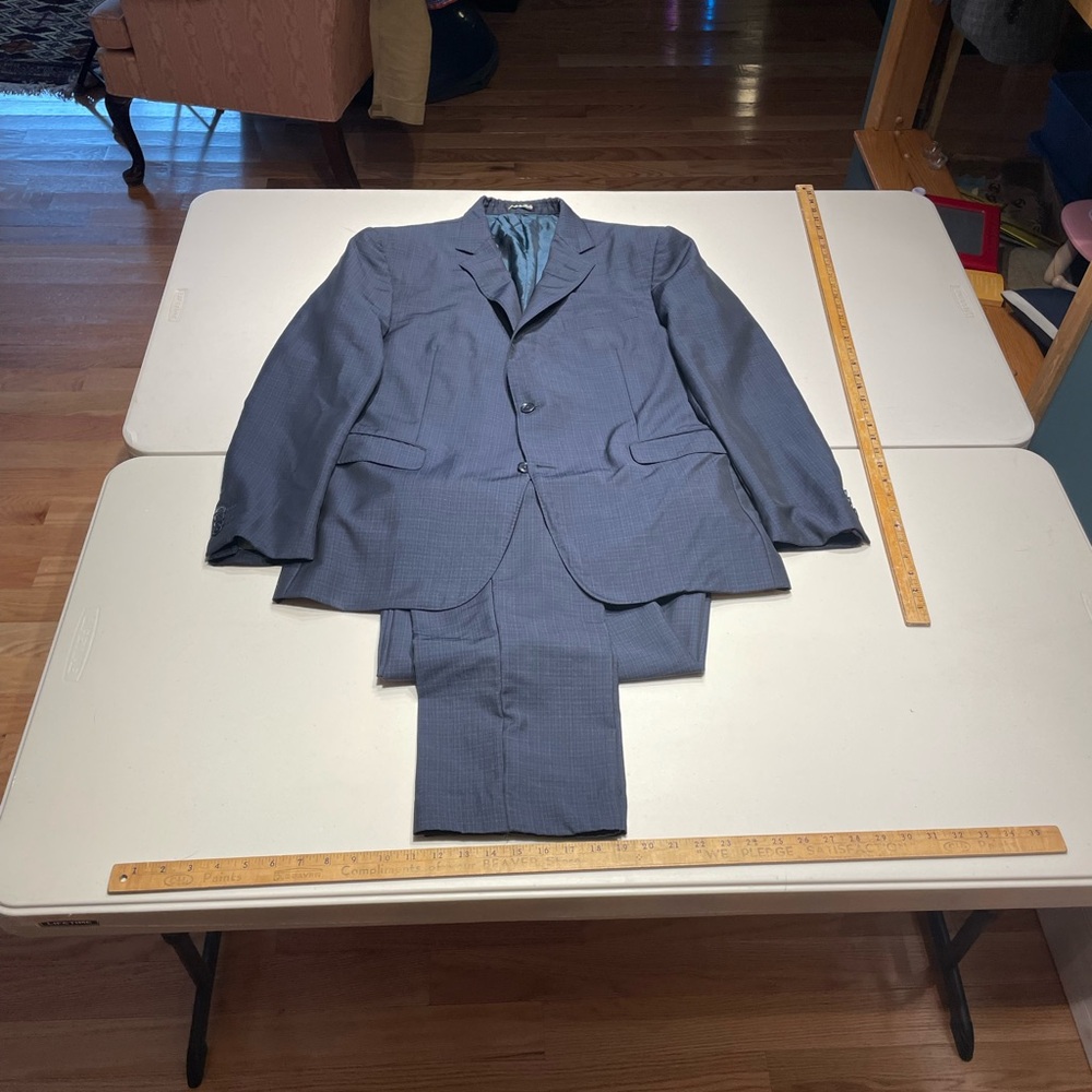 Pal Zileri size 56/46R (XL) Navy Blue micro check 2 piece Suit